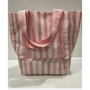 Victoria's Secret COOLER Iconic Pink/Wht Stripe L/XL Beach‎ Bag Tote